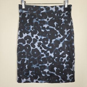 Vtg Y2K Ann Taylor Silk Blend Blue Leopard Print Pencil Skirt Stretch Mob Wife 0